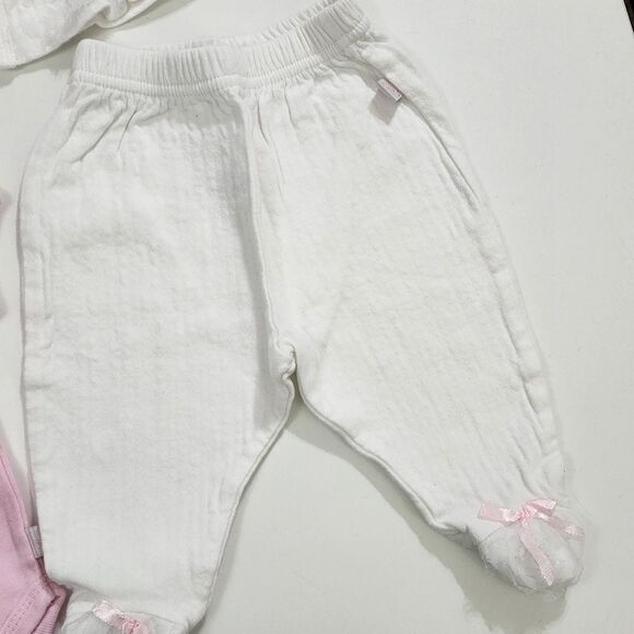 Baby Girls 4 Piece Embroidered Floral & Textured Pink & White Outfit Set 6-9m - Picture 5 of 7